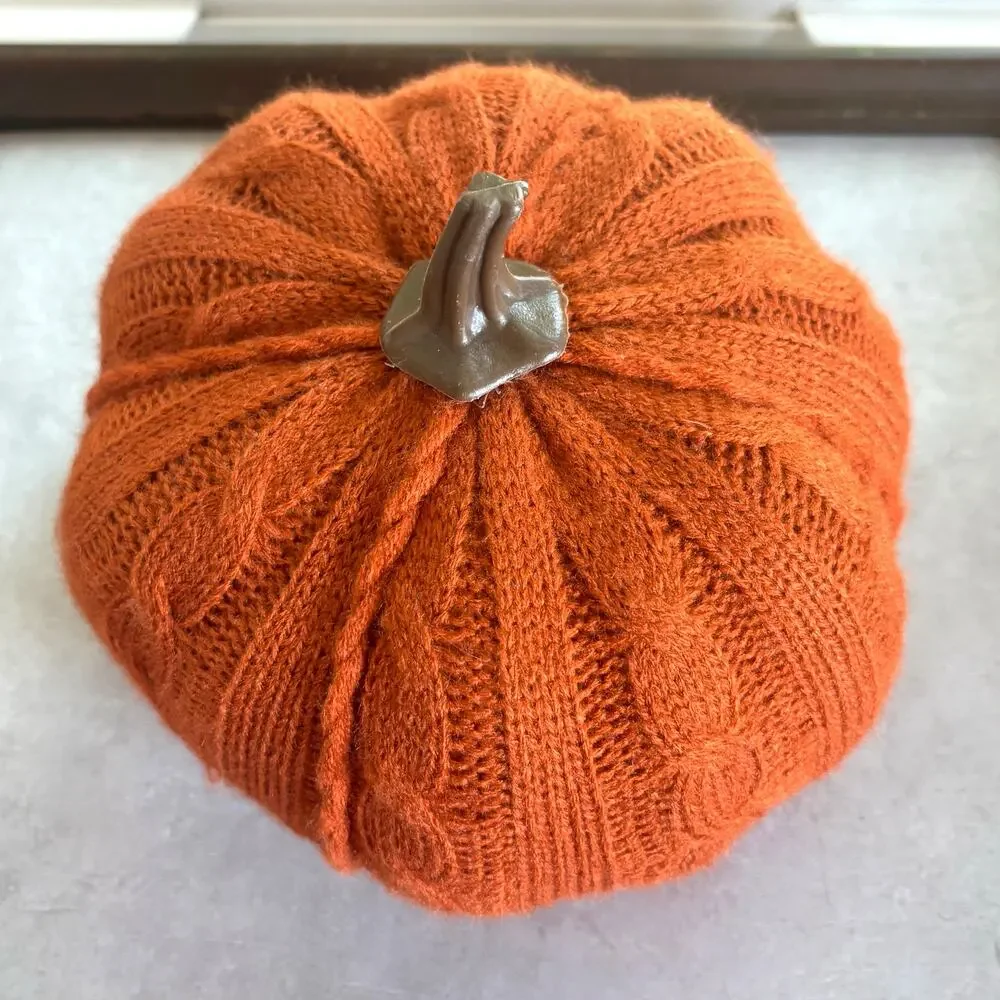 Vintage Knit Pumpkin Orange Fall Decor 6 Inch Plush Thanksgiving